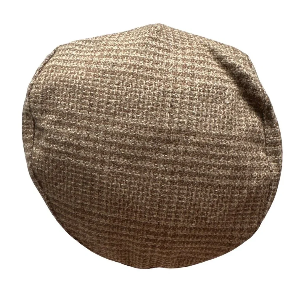 Wool Newsboy Cap Flat Brown Checked Lined Snap Vintage Lake Of The Isles Medium